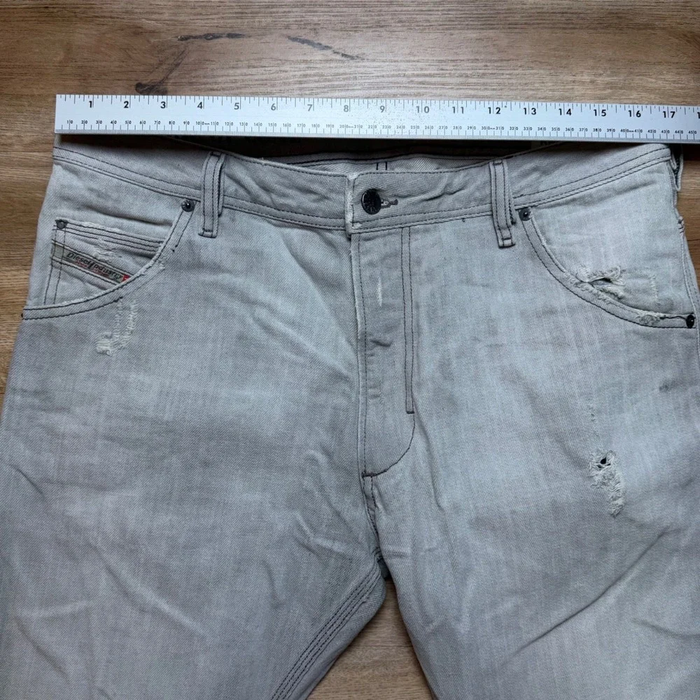 Diesel Krooley Jeans Mens 33x30 Gray Slim Carrot Distressed Made in Italy 008X9